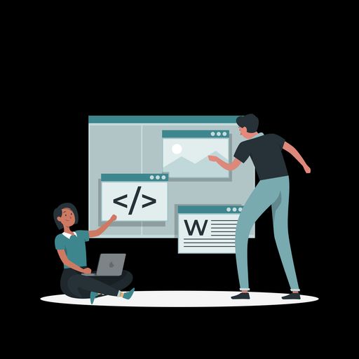 Two web developers discussing how to improve a client’s website, reviewing code together in a modern workspace